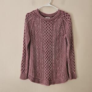 LL Bean Signature Sweater Womens Size XS Pink Tunic Fishermans Chunky Cable Knit